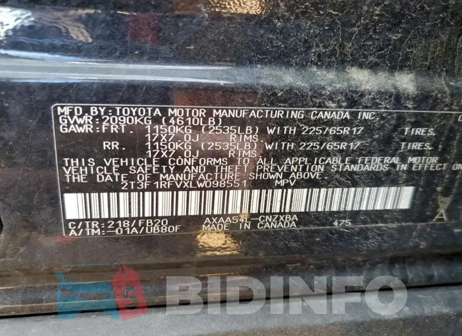 2T3F1RFVXLW098551 Photo# 13