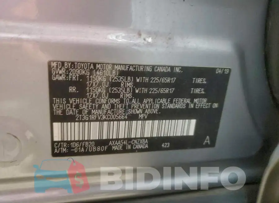 2T3G1RFV3KC005664 Photo# 12