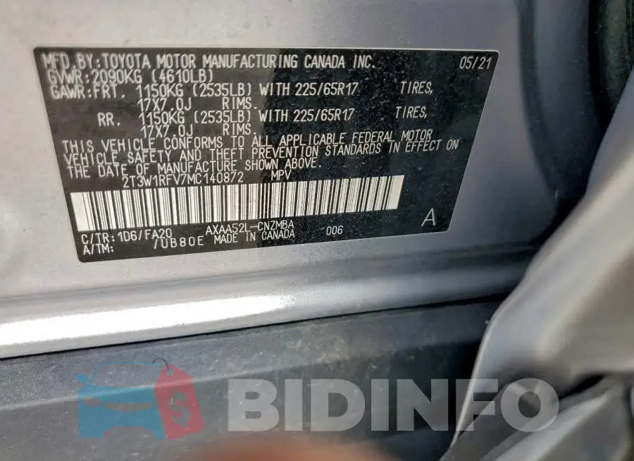 2T3W1RFV7MC140872 Photo# 14