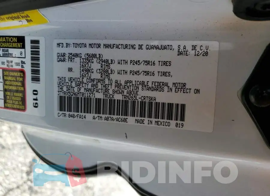 3TYRX5GN6MT011271 Photo# 12