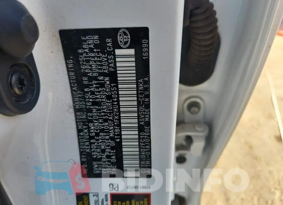 4T1BF1FK2HU440551 Photo# 13