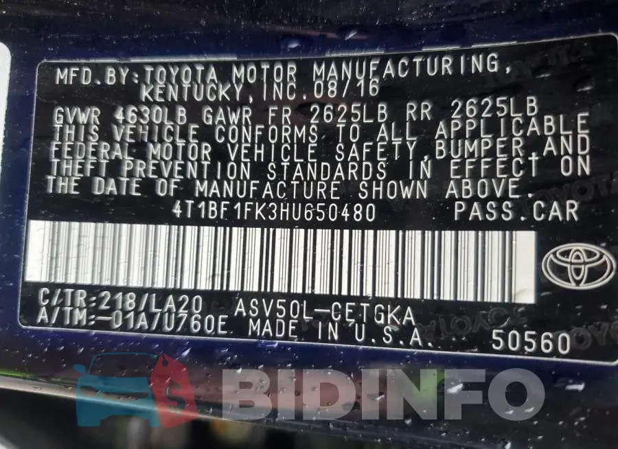 4T1BF1FK3HU650480 Photo# 13