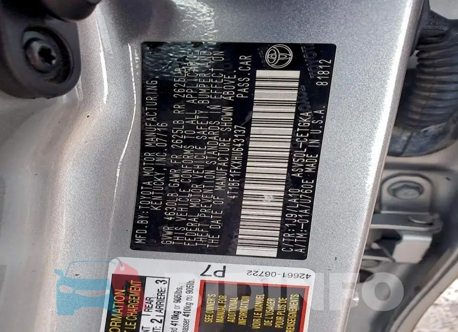 4T1BF1FKXHU643137 Photo# 12