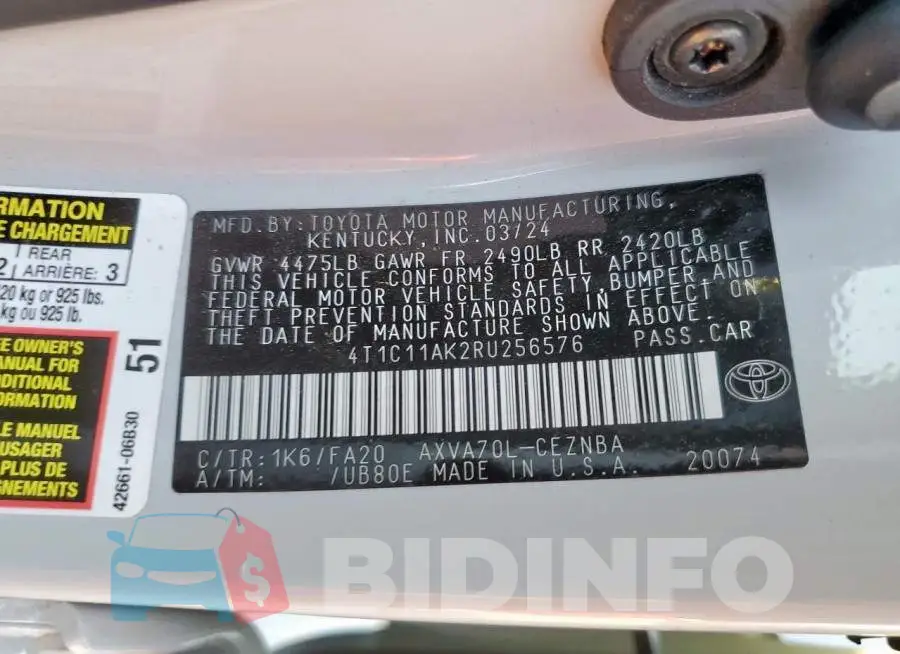 4T1C11AK2RU256576 Photo# 13