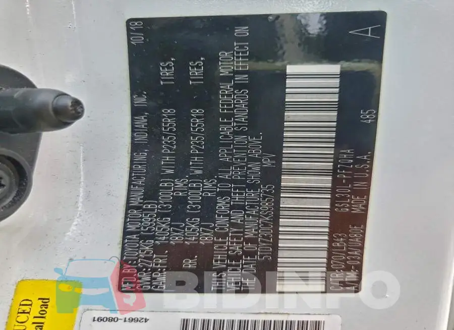 5TDYZ3DC7KS985735 Photo# 14