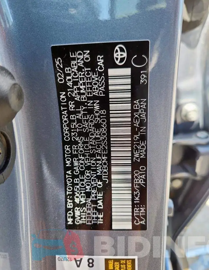 JTDBCMFE2S3086018 Photo# 12