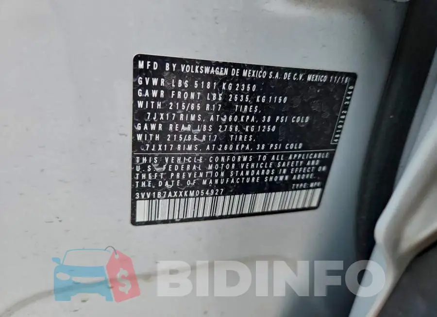 3VV1B7AXXKM054927 Photo# 12