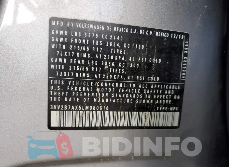 3VV2B7AX5LM080616 Photo# 13