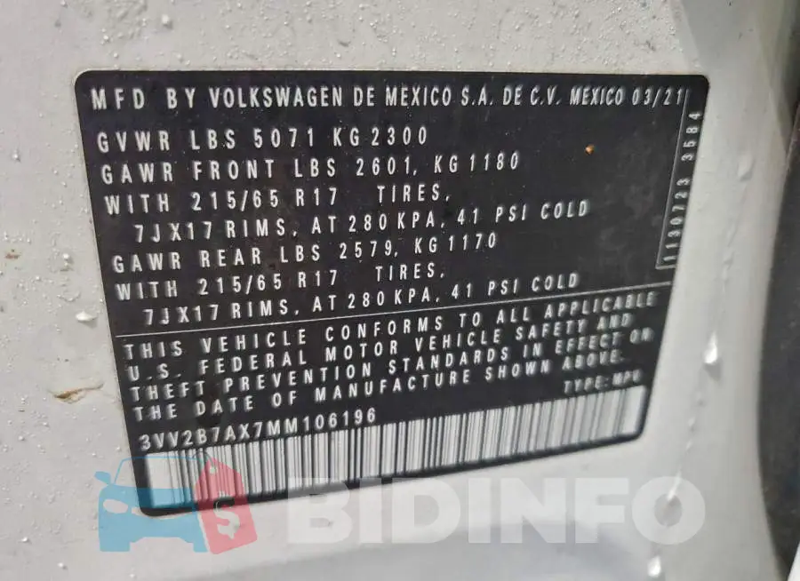 3VV2B7AX7MM106196 Photo# 13