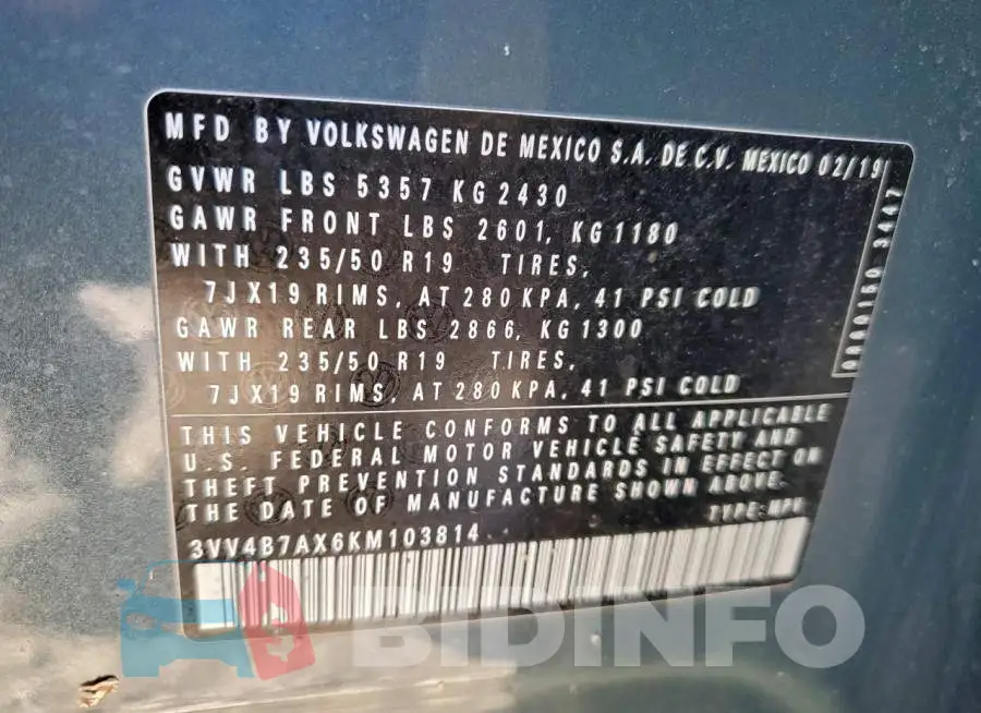 3VV4B7AX6KM103814 Photo# 13