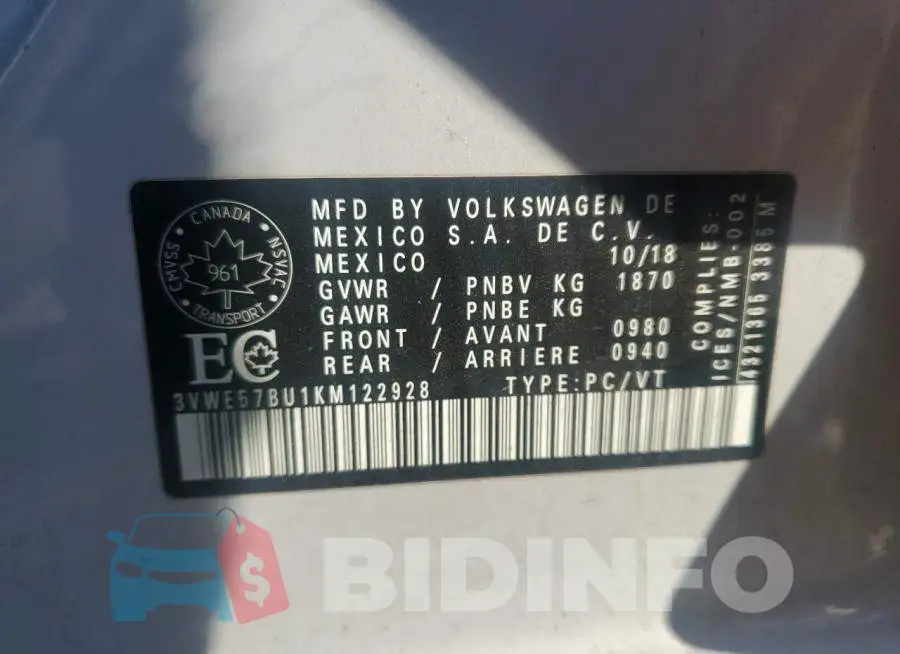 3VWE57BU1KM122928 Photo# 13