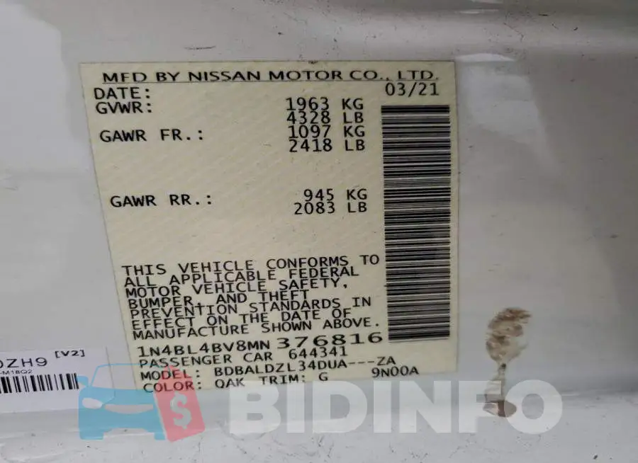 1N4BL4BV8MN376816 Photo# 12