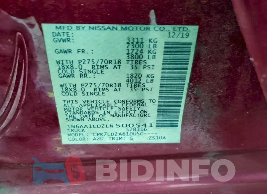 1N6AA1ED2LN500541 Photo# 12