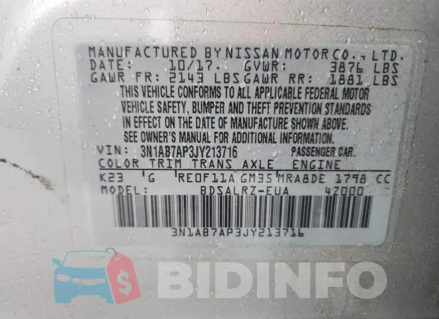 3N1AB7AP3JY213716 Photo# 13