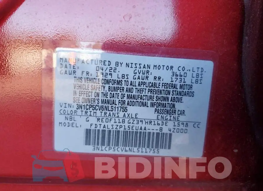 3N1CP5CV6NL511755 Photo# 12