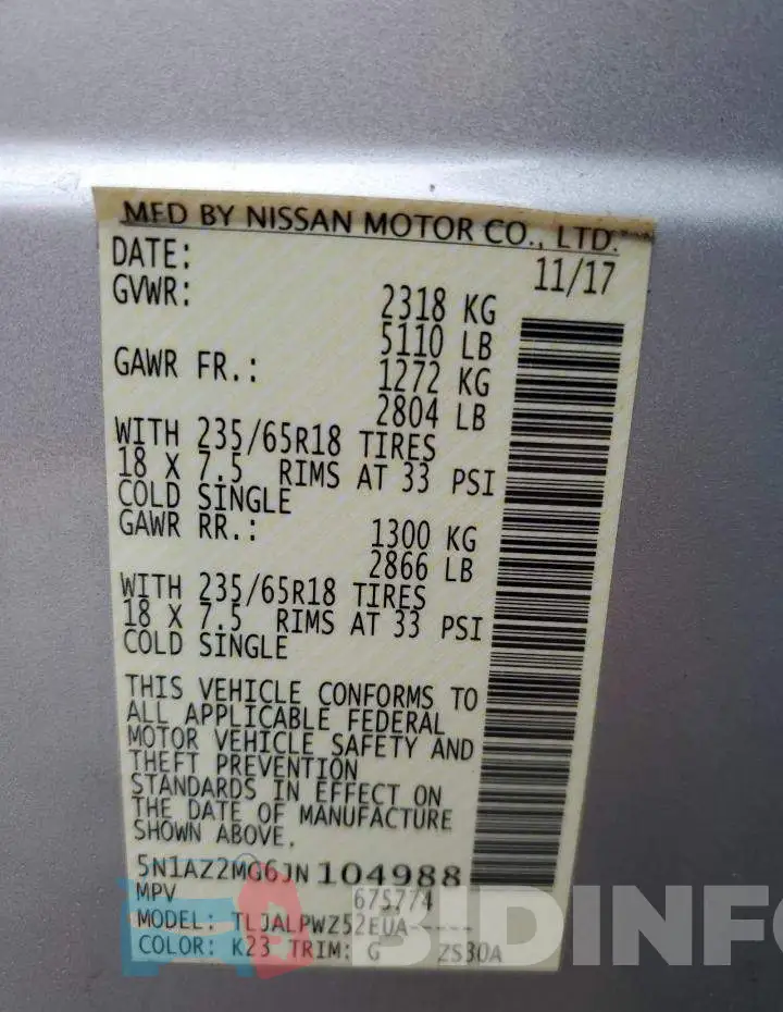 5N1AZ2MG6JN104988 Photo# 13