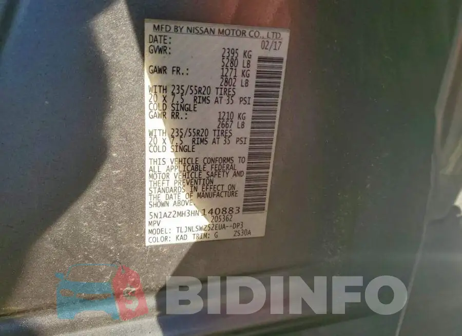 5N1AZ2MH3HN140883 Photo# 13