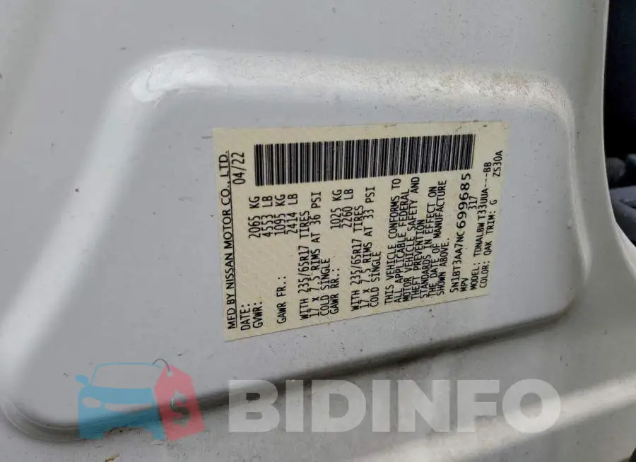 5N1BT3AA7NC699685 Photo# 14