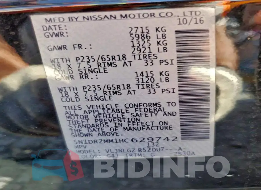 5N1DR2MM1HC629742 Photo# 13