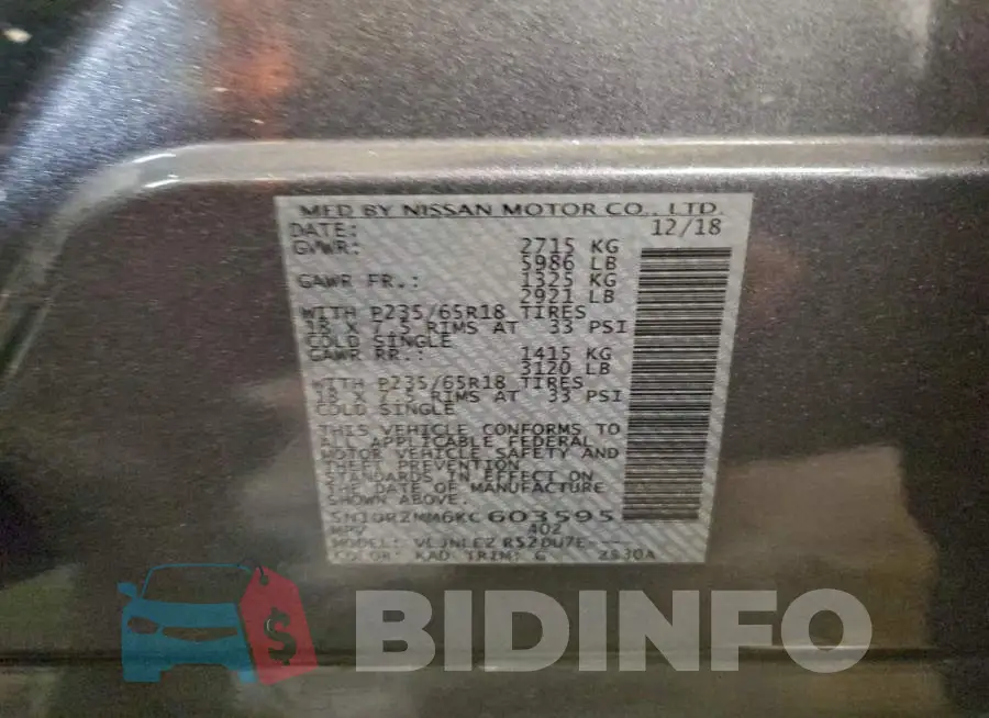 5N1DR2MM6KC603595 Photo# 14