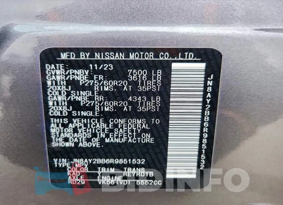 JN8AY2BB6R9851532 Photo# 14
