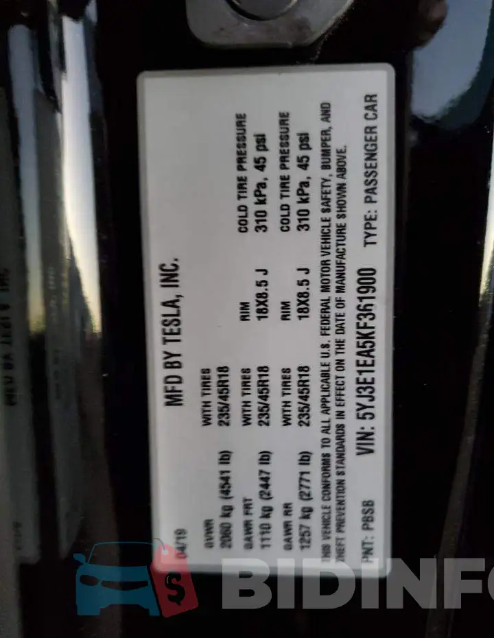 5YJ3E1EA5KF361900 Photo# 12