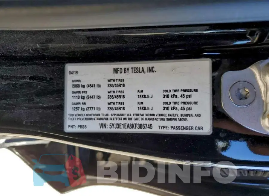 5YJ3E1EA8KF306745 Photo# 12