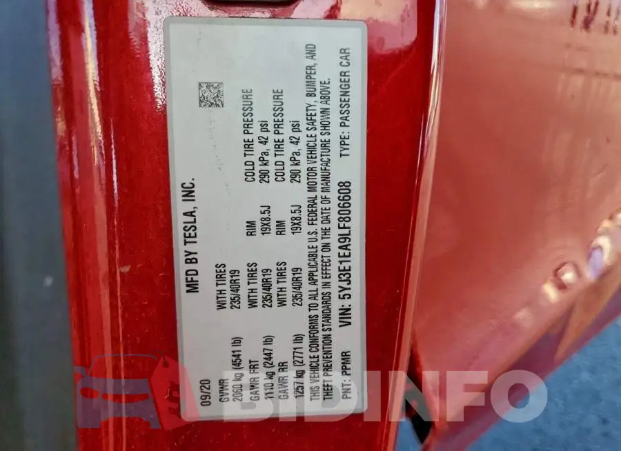 5YJ3E1EA9LF806608 Photo# 12