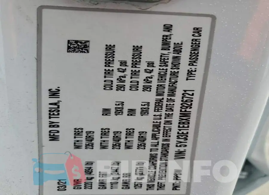 5YJ3E1EBXMF926721 Photo# 13