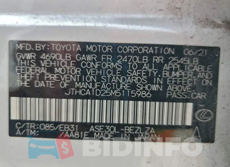 JTHCA1D25M5115986 Photo# 13