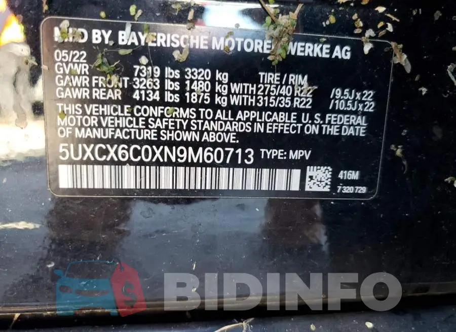 5UXCX6C0XN9M60713 Photo# 13
