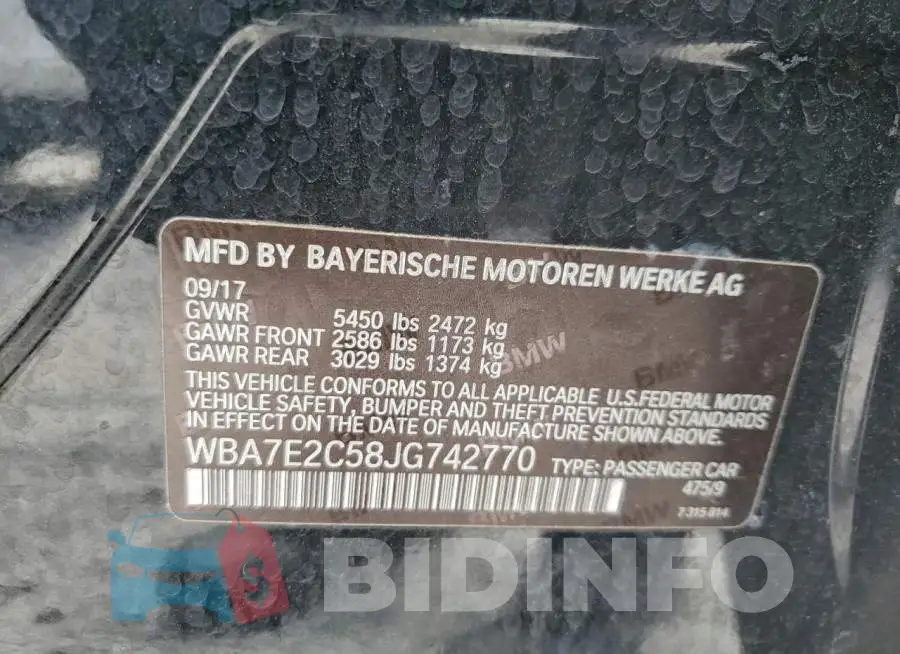 WBA7E2C58JG742770 Photo# 12