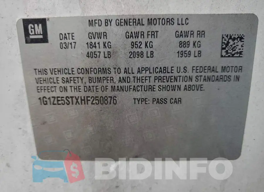 1G1ZE5STXHF250876 Photo# 12