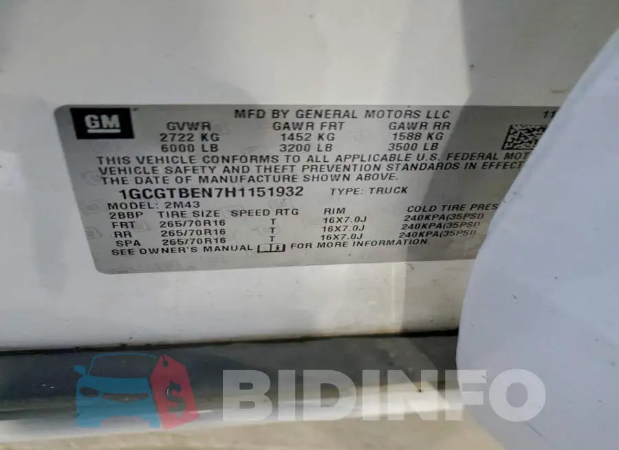 1GCGTBEN7H1151932 Photo# 12