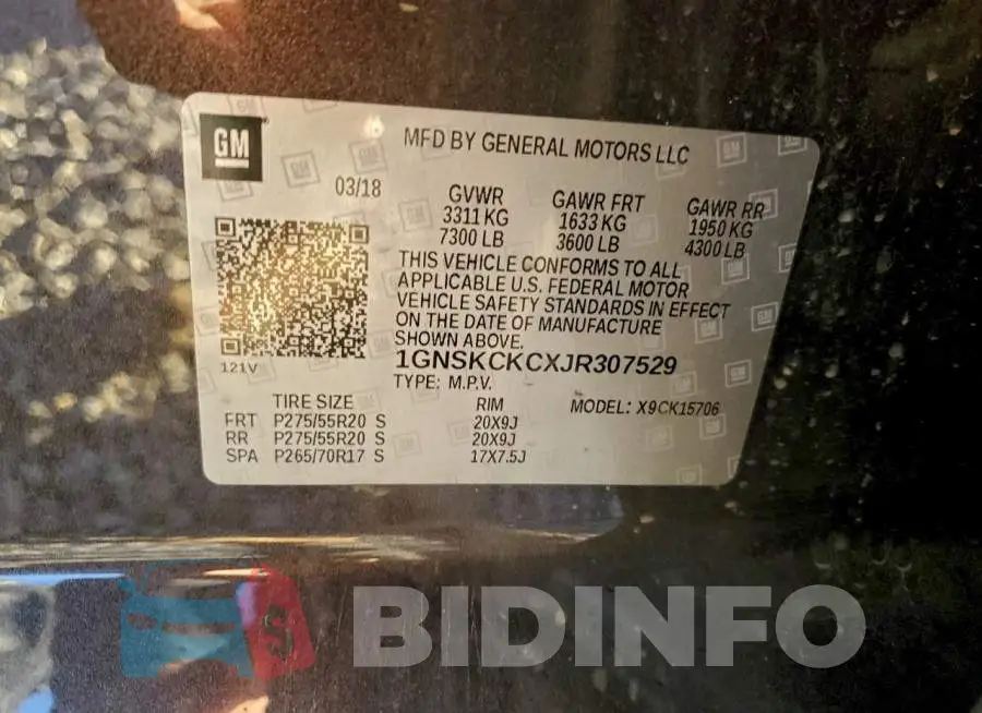 1GNSKCKCXJR307529 Photo# 13