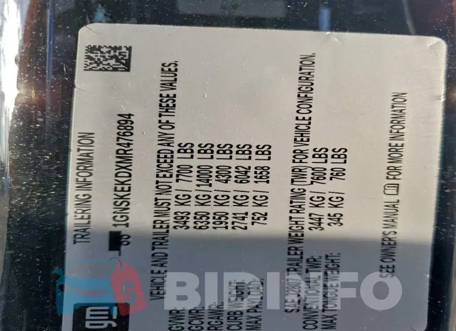 1GNSKEKDXMR476894 Photo# 13
