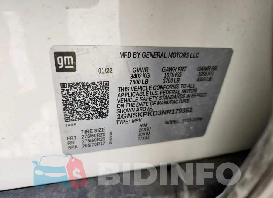 1GNSKPKD3NR179351 Photo# 14
