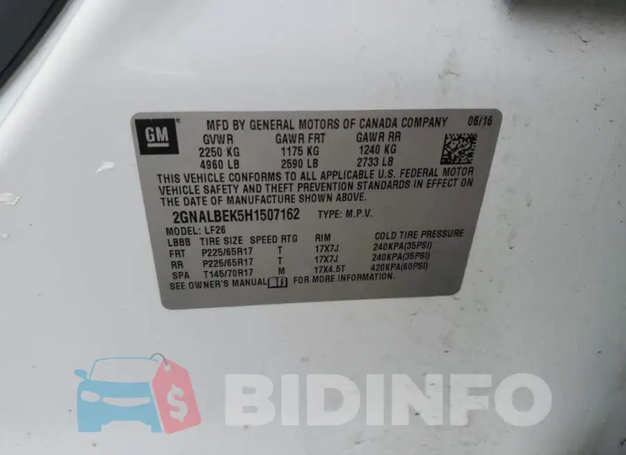 2GNALBEK5H1507162 Photo# 13