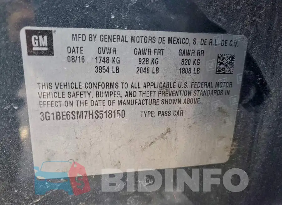 3G1BE6SM7HS518150 Photo# 12