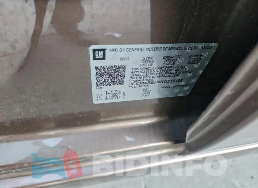 3GCPWBEH8KG216152 Photo# 12