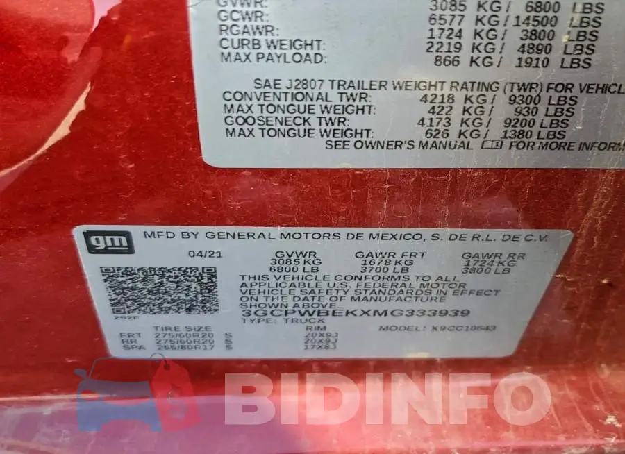 3GCPWBEKXMG333939 Photo# 12