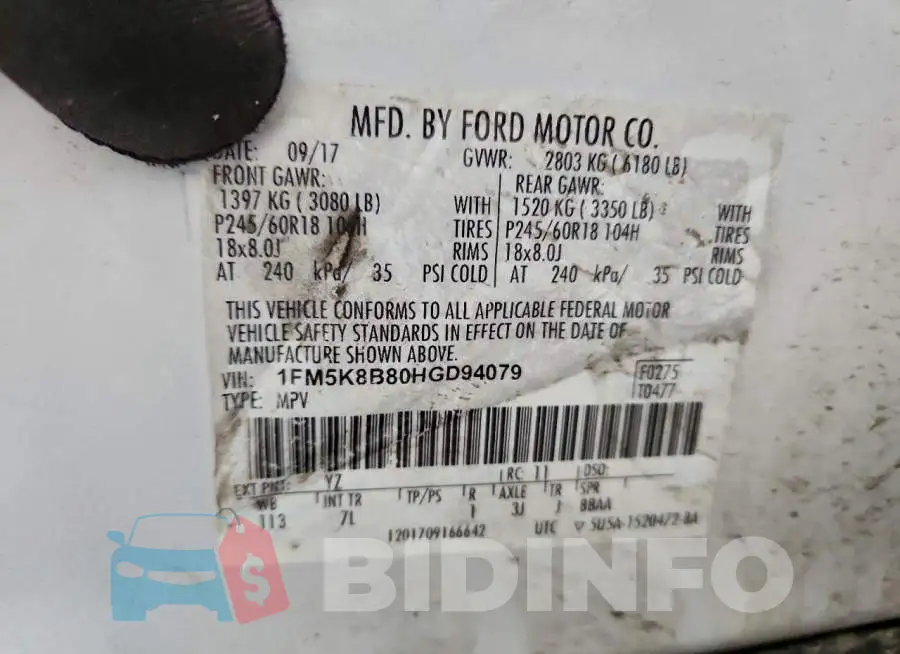 1FM5K8B80HGD94079 Photo# 13