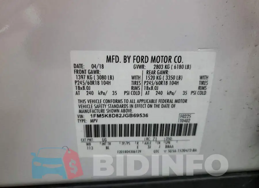 1FM5K8D82JGB69536 Photo# 13
