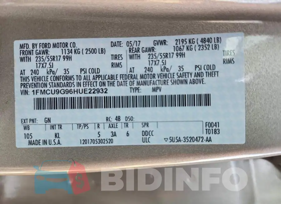 1FMCU9G96HUE22932 Photo# 13