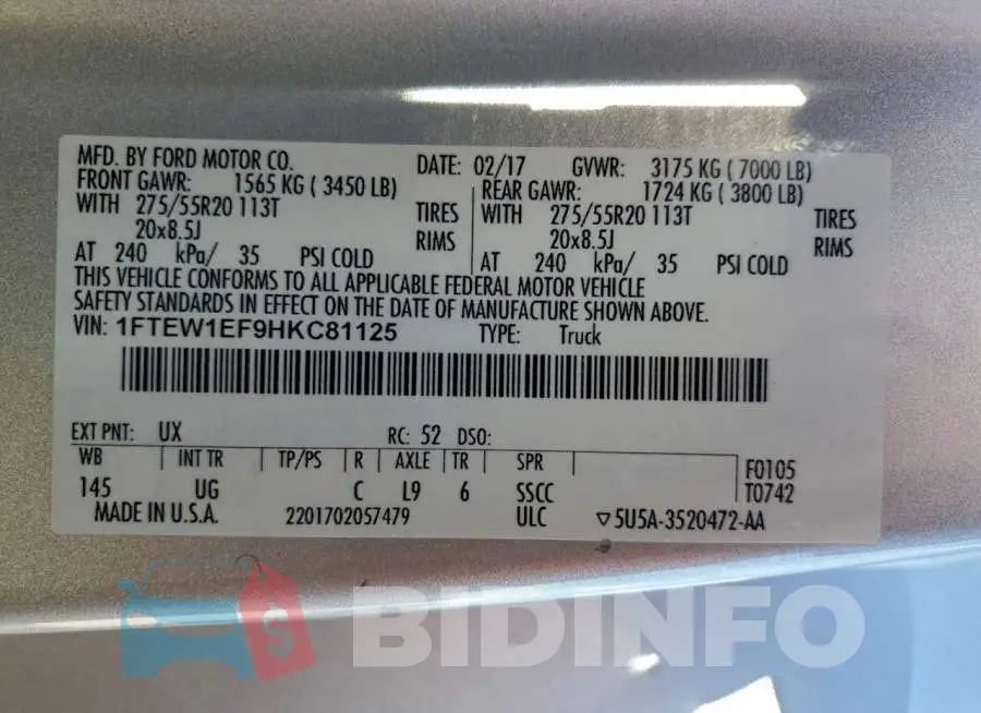 1FTEW1EF9HKC81125 Photo# 12
