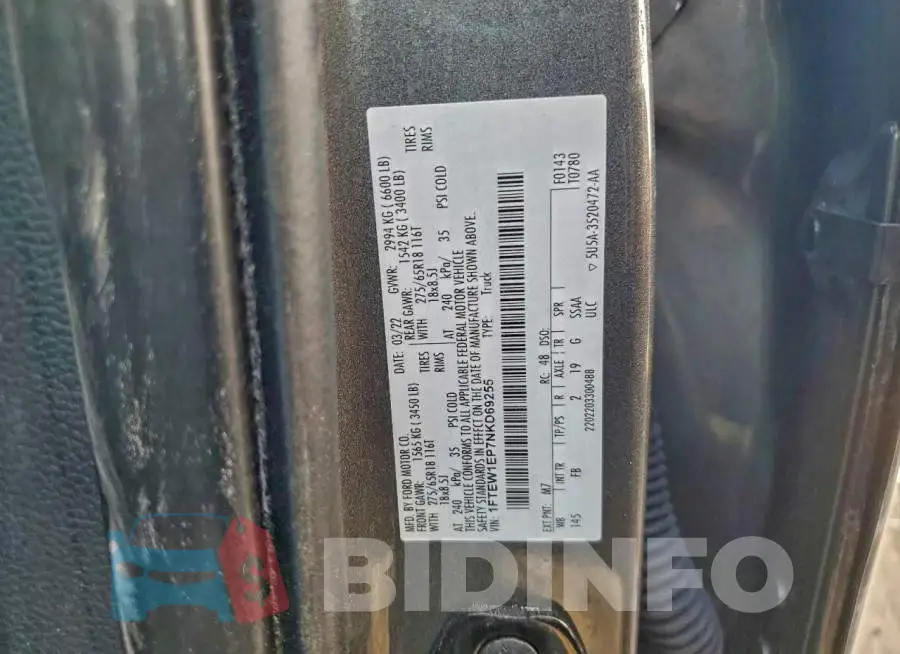 1FTEW1EP7NKD69255 Photo# 10