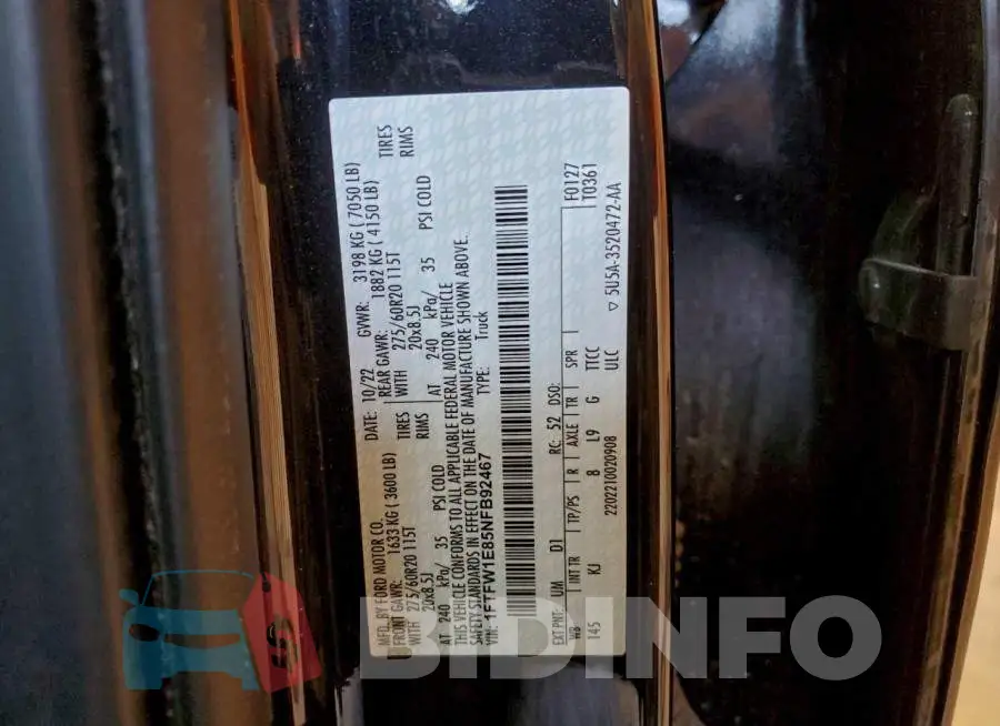 1FTFW1E85NFB92467 Photo# 12