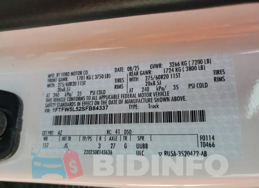 1FTFW5L52SFB84337 Photo# 12