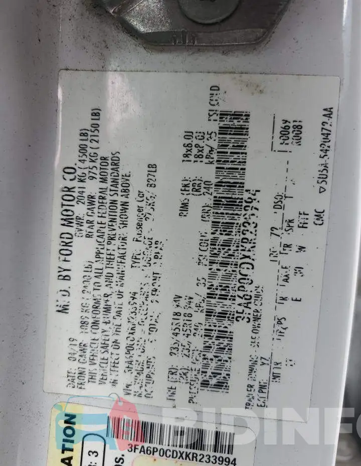 3FA6P0CDXKR233994 Photo# 12