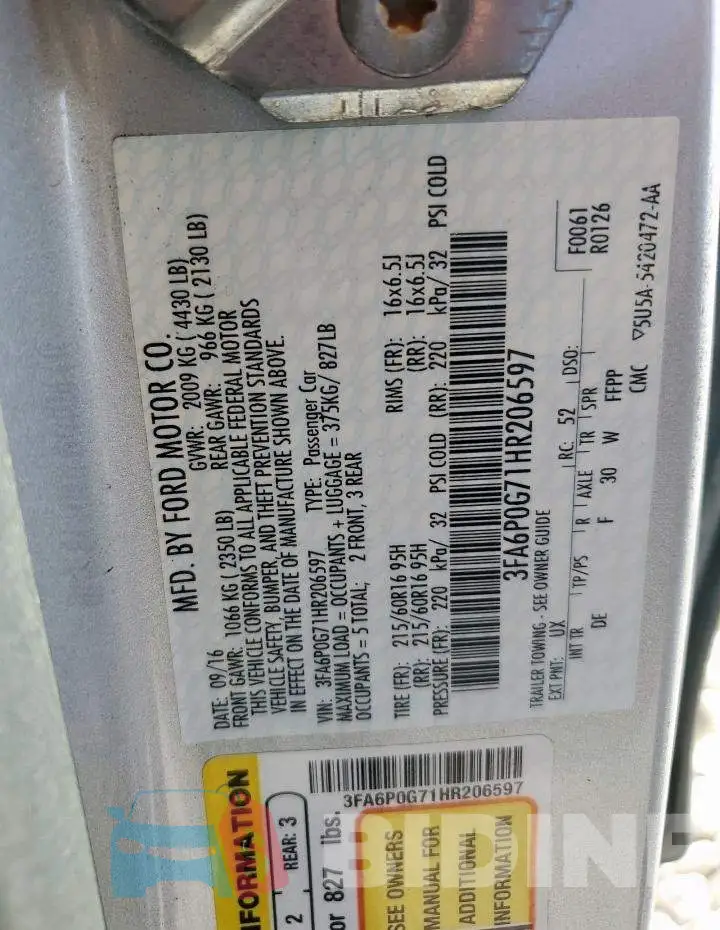 3FA6P0G71HR206597 Photo# 12